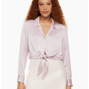 Aritzia Wilfred Tie Front Satin Blouse Medium Lilac Purple Airy Top